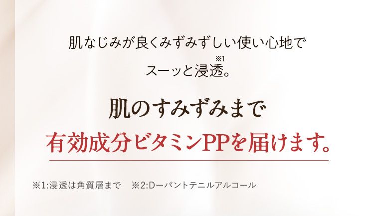肌のすみずみまで有効成分ビタミンPPを届けます。