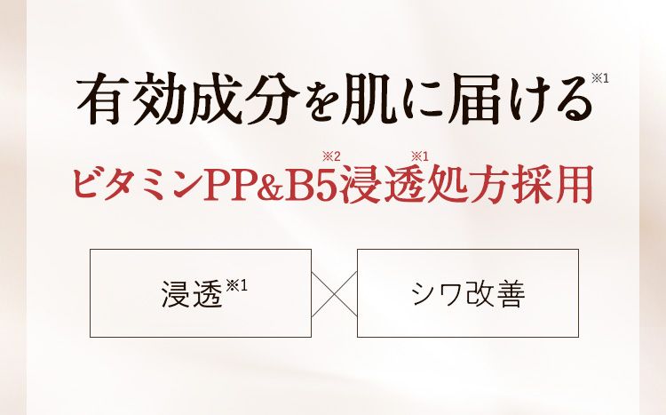 有効成分を肌の深くに届けるビタミンPP真皮浸透処方を採用。
