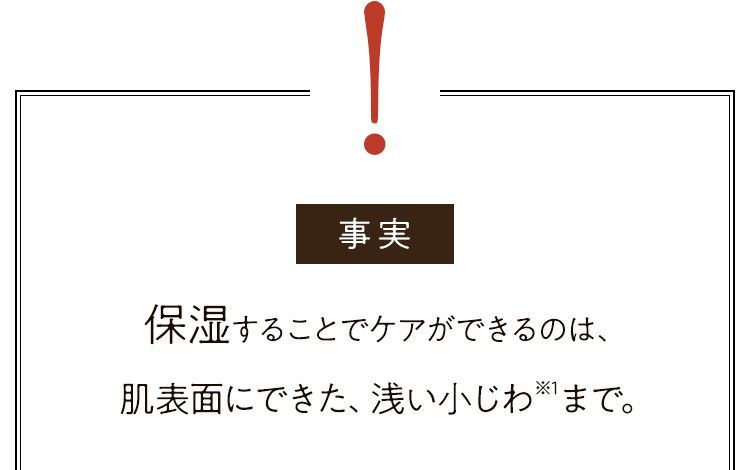 事実 保湿することでケアができるのは、肌表面にできた、浅い小じわまで。